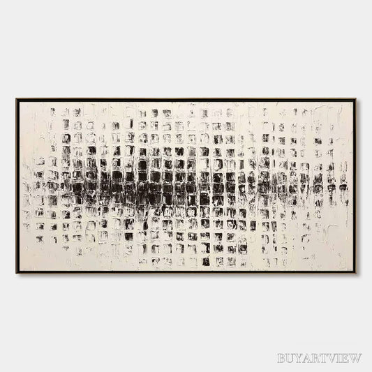 BUYARTVIEW Static Rhythm – Textured Black and White Minimalist Abstract Painting - image 1