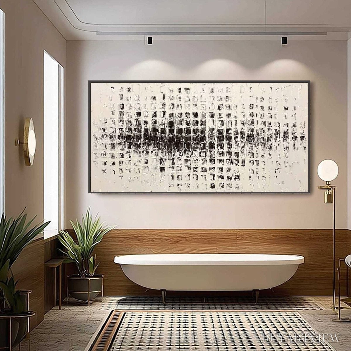 BUYARTVIEW Static Rhythm – Textured Black and White Minimalist Abstract Painting - image 2