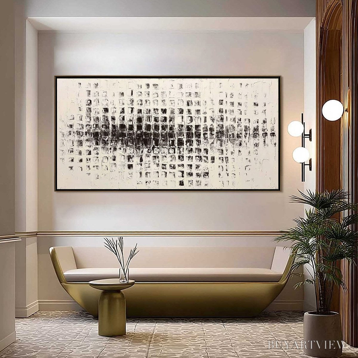 BUYARTVIEW Static Rhythm – Textured Black and White Minimalist Abstract Painting - image 4