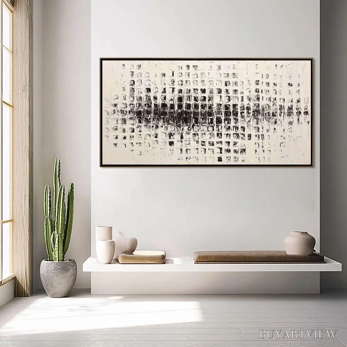 BUYARTVIEW Static Rhythm – Textured Black and White Minimalist Abstract Painting - image 6
