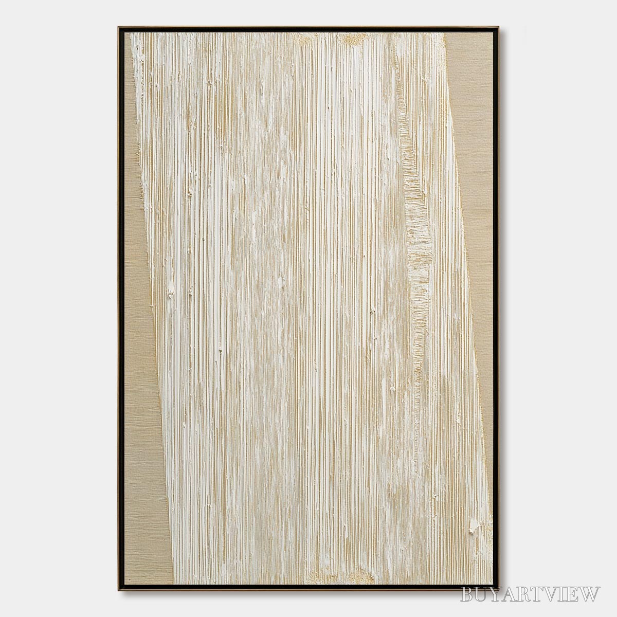 BUYARTVIEW Linear Calm – Textured Minimalist Abstract Painting in Beige - image 1