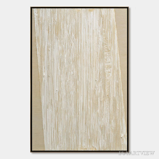 BUYARTVIEW Linear Calm – Textured Minimalist Abstract Painting in Beige - image 1