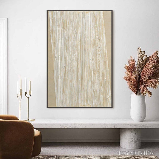 BUYARTVIEW Linear Calm – Textured Minimalist Abstract Painting in Beige - image 2
