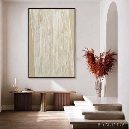 BUYARTVIEW Linear Calm – Textured Minimalist Abstract Painting in Beige - image 4