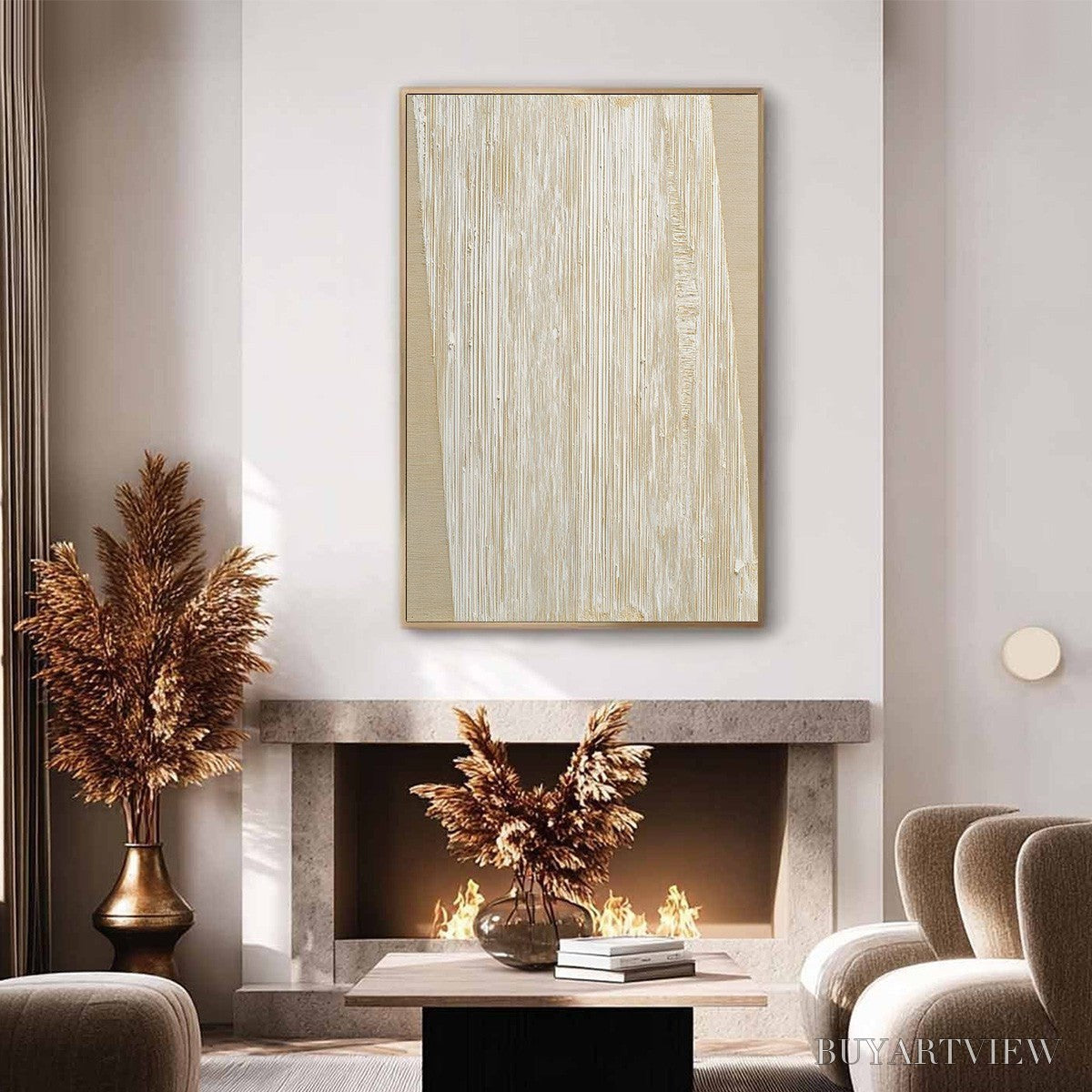BUYARTVIEW Linear Calm – Textured Minimalist Abstract Painting in Beige - image 6