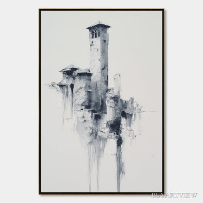 BUYARTVIEW Ethereal Citadel – Minimalist Monochrome Architectural Painting - image 1