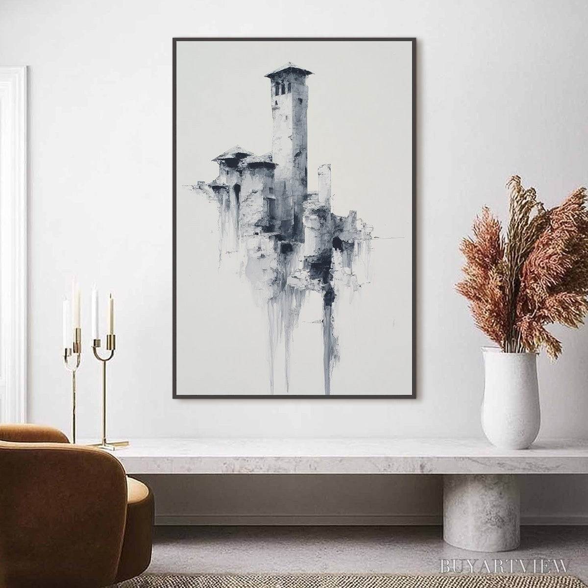 BUYARTVIEW Ethereal Citadel – Minimalist Monochrome Architectural Painting - image 2
