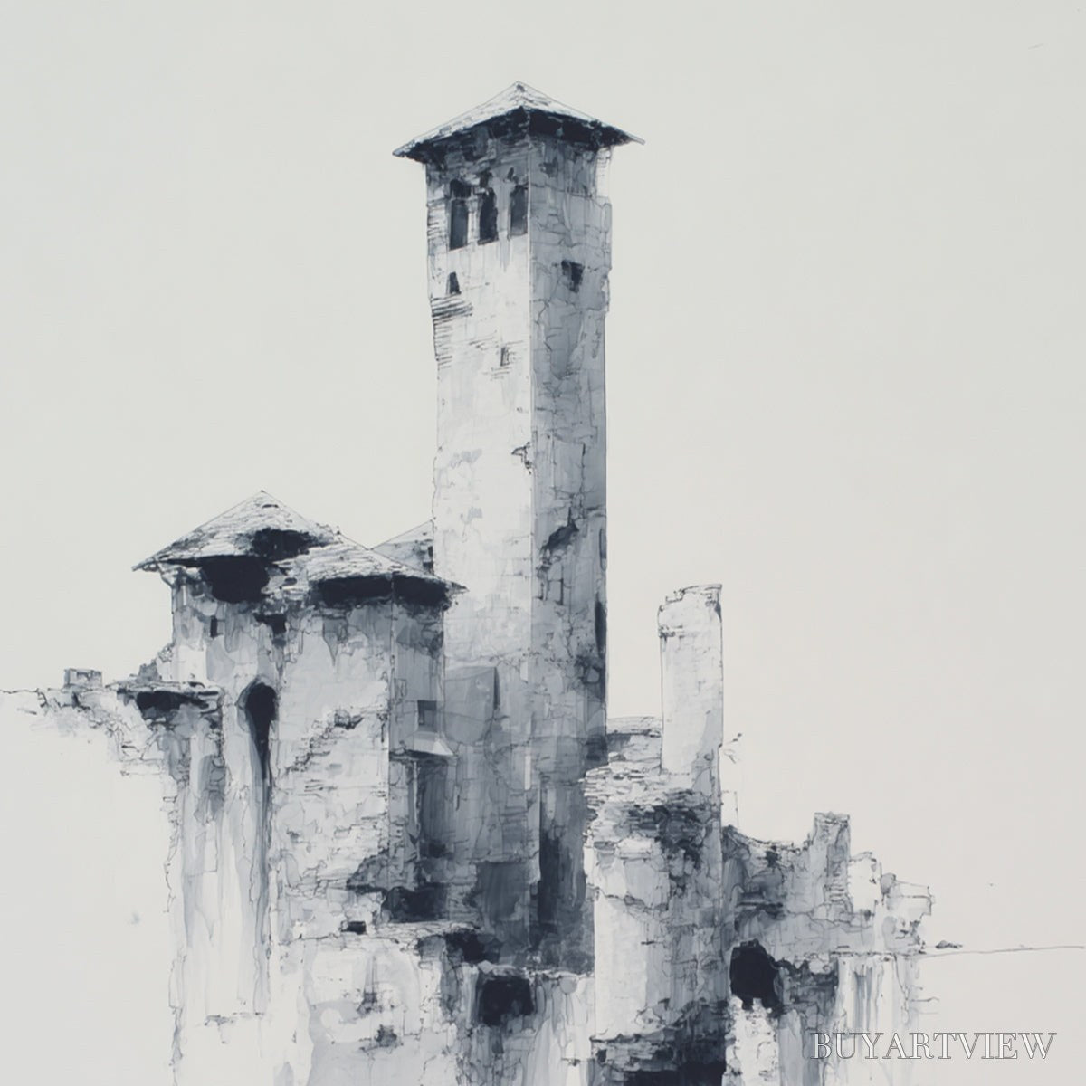 BUYARTVIEW Ethereal Citadel – Minimalist Monochrome Architectural Painting - image 3