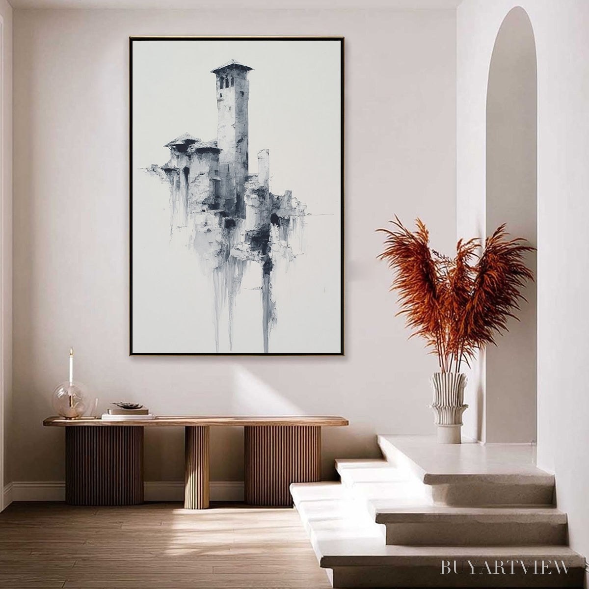 BUYARTVIEW Ethereal Citadel – Minimalist Monochrome Architectural Painting - image 4