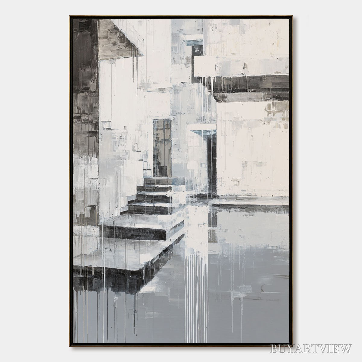 BUYARTVIEW Echoes in Concrete – Monochrome Abstract Architectural Painting - image 1