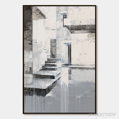 BUYARTVIEW Echoes in Concrete – Monochrome Abstract Architectural Painting - image 1