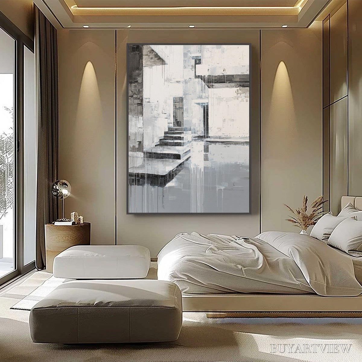 BUYARTVIEW Echoes in Concrete – Monochrome Abstract Architectural Painting - image 2