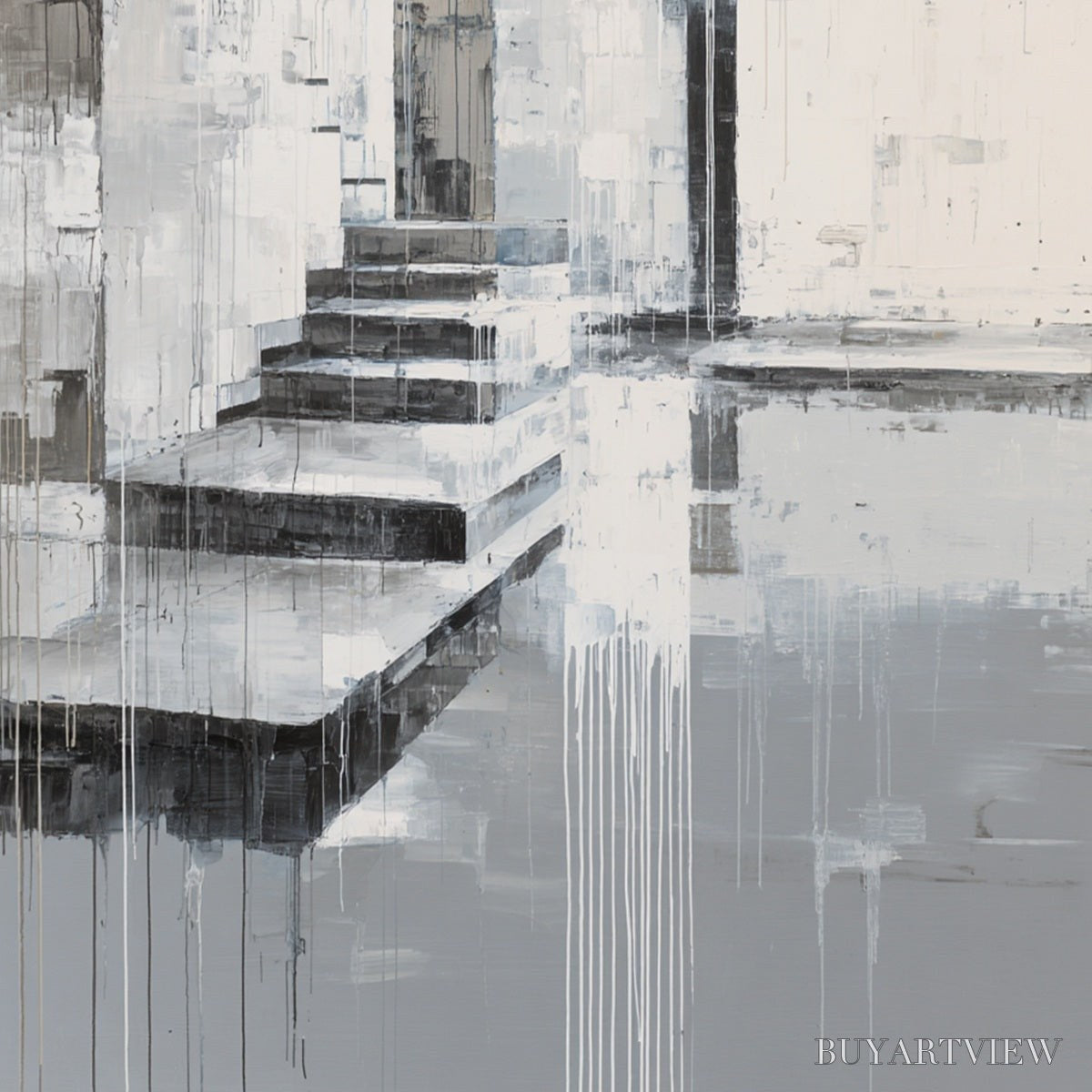 BUYARTVIEW Echoes in Concrete – Monochrome Abstract Architectural Painting - image 3
