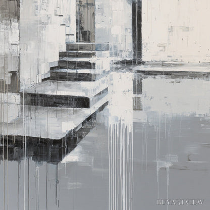 BUYARTVIEW Echoes in Concrete – Monochrome Abstract Architectural Painting - image 3