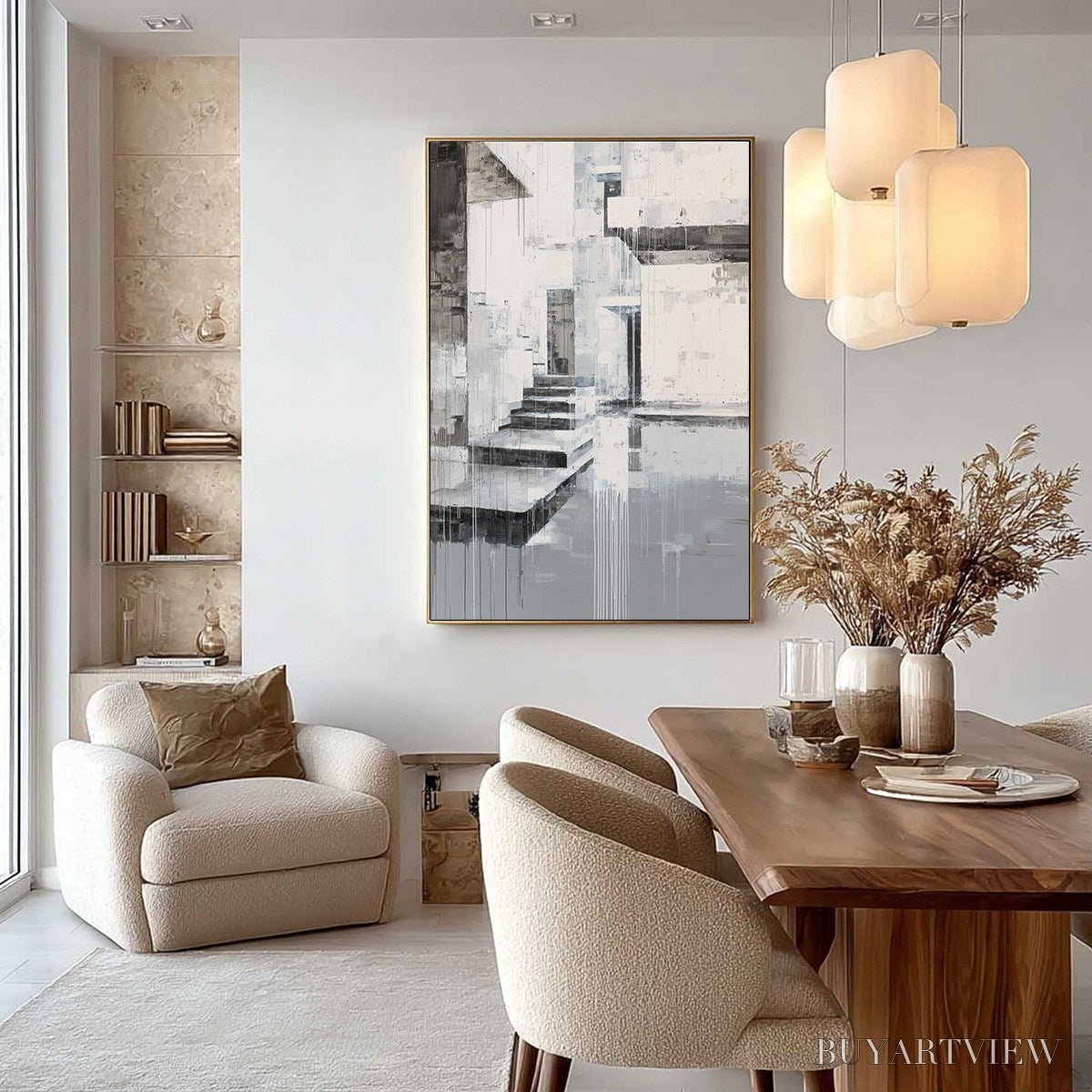 BUYARTVIEW Echoes in Concrete – Monochrome Abstract Architectural Painting - image 4
