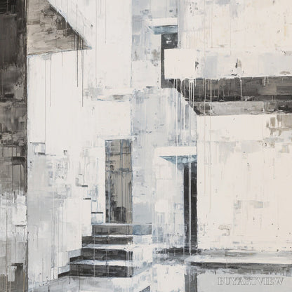 BUYARTVIEW Echoes in Concrete – Monochrome Abstract Architectural Painting - image 5