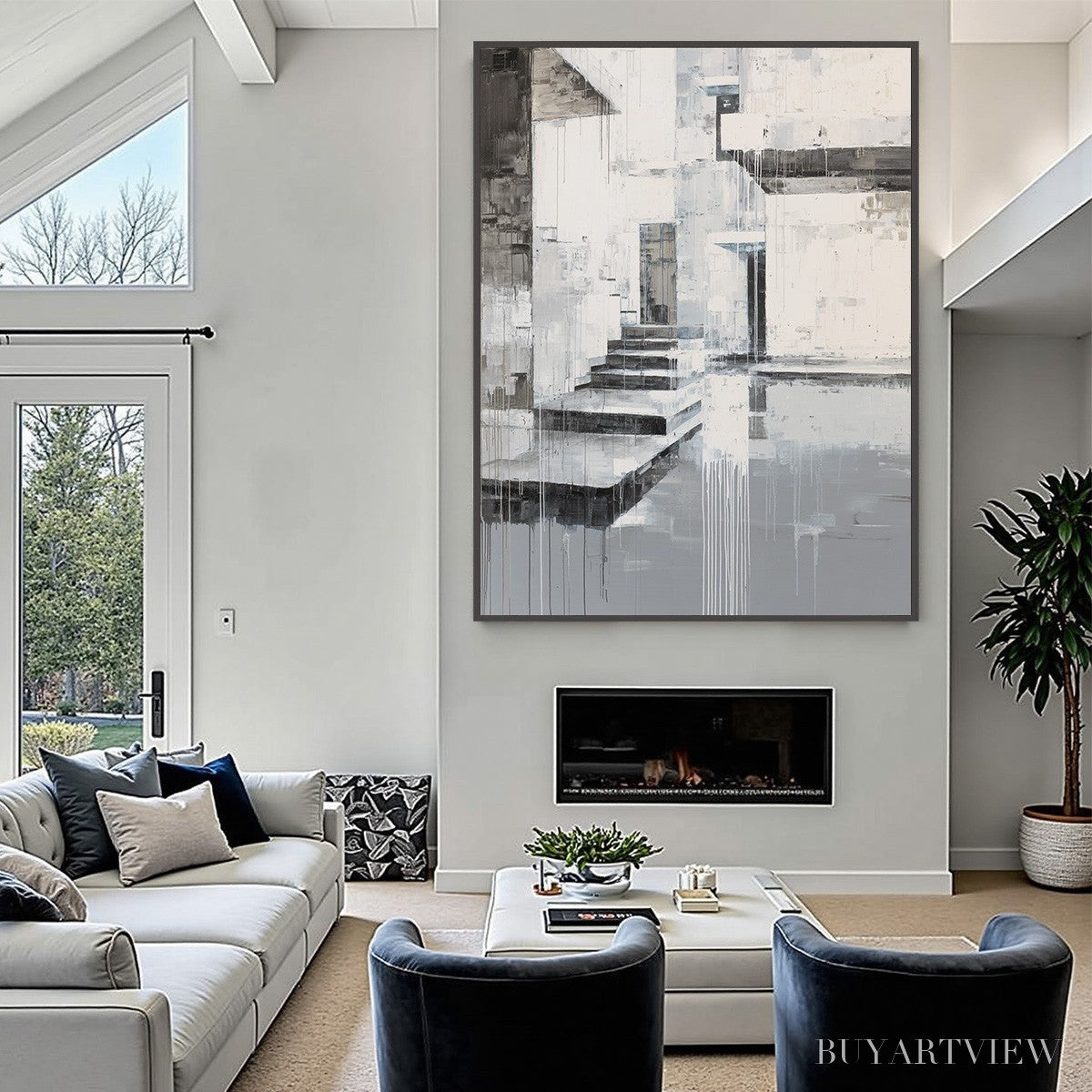 BUYARTVIEW Echoes in Concrete – Monochrome Abstract Architectural Painting - image 6