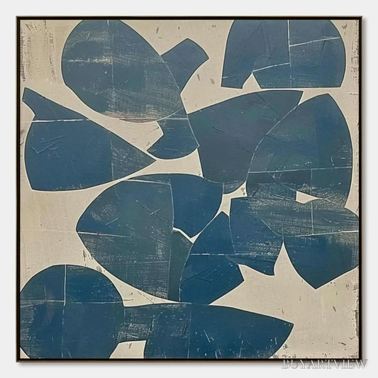 BUYARTVIEW Assemblage – Minimalist Blue and Beige Abstract Painting - image 1