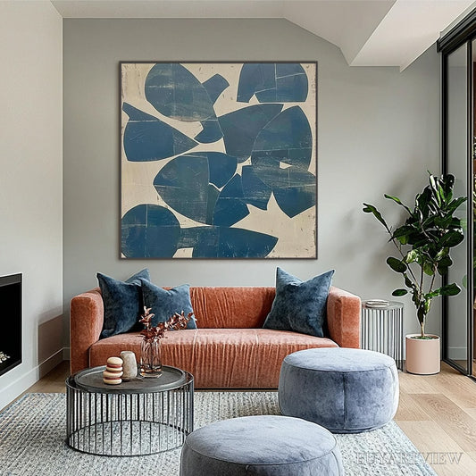 BUYARTVIEW Assemblage – Minimalist Blue and Beige Abstract Painting - image 2