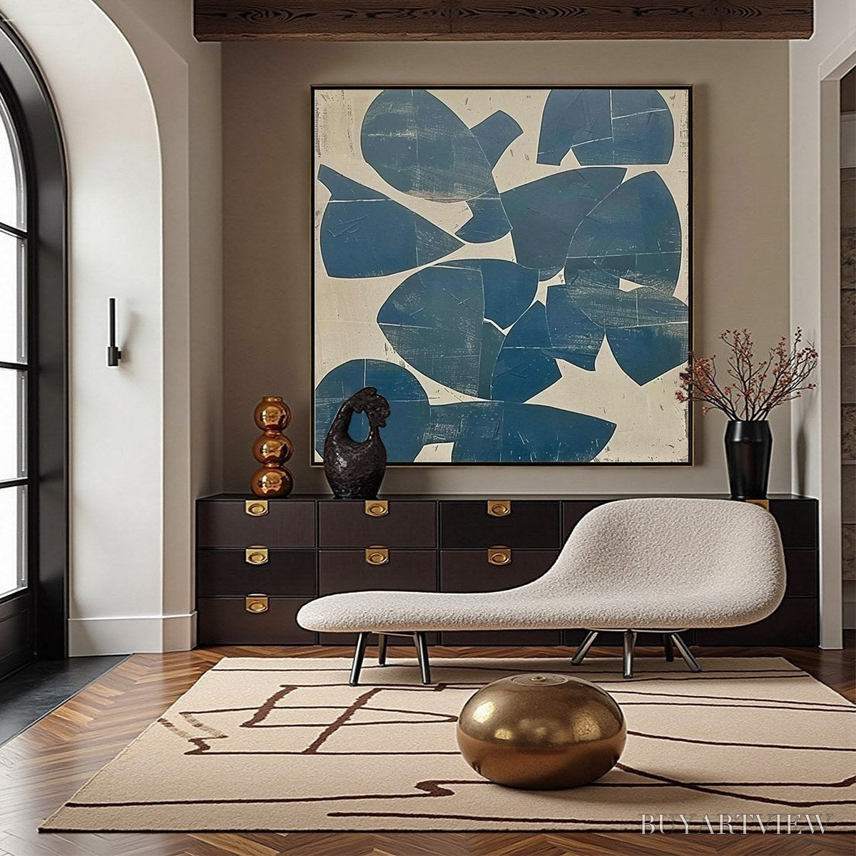BUYARTVIEW Assemblage – Minimalist Blue and Beige Abstract Painting - image 4