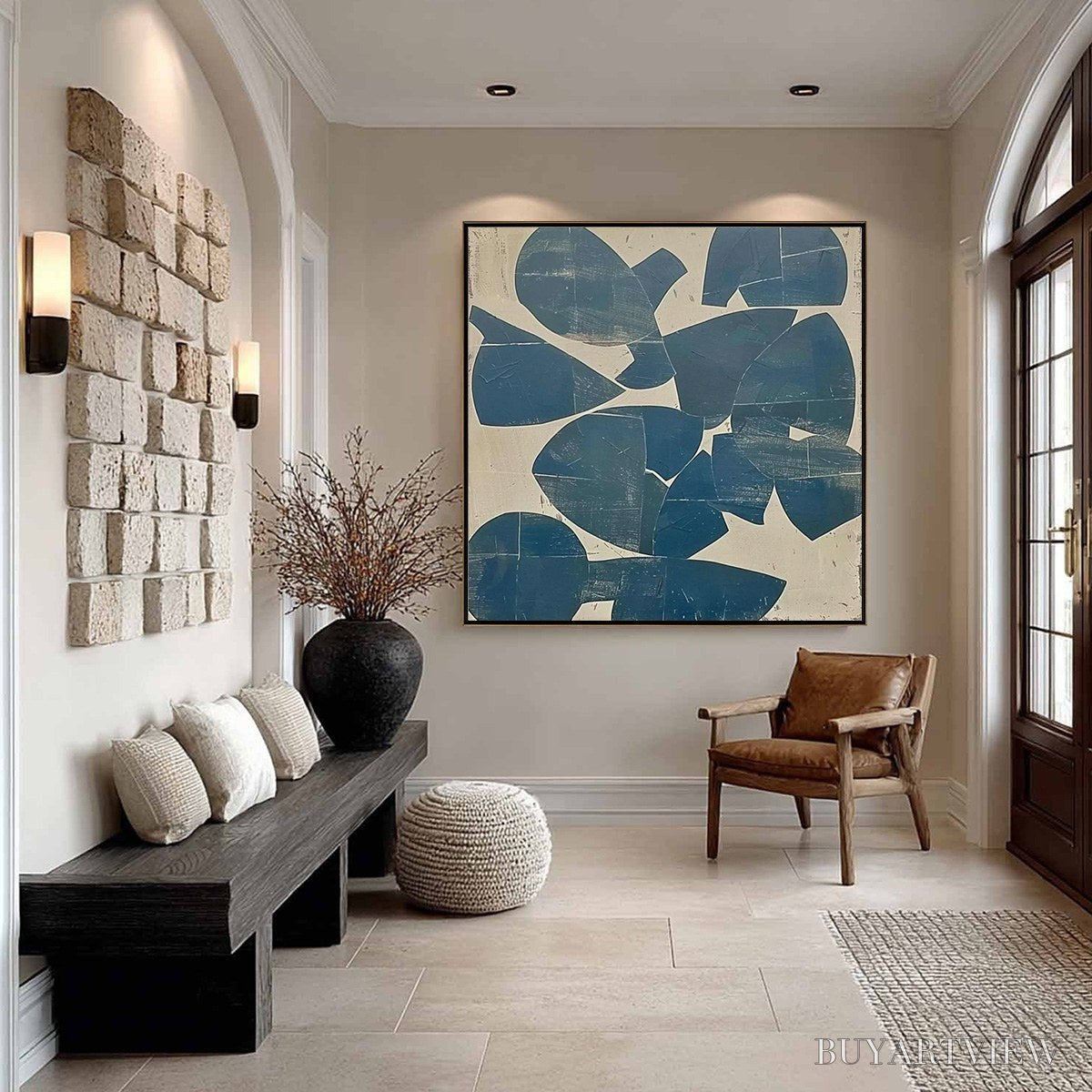 BUYARTVIEW Assemblage – Minimalist Blue and Beige Abstract Painting - image 5