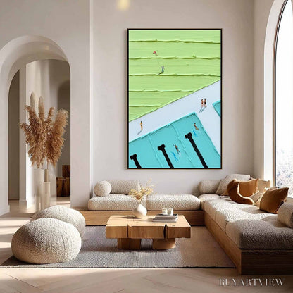 BUYARTVIEW Aqua Promenade – Minimalist Poolside Cityscape Oil Painting - image 5