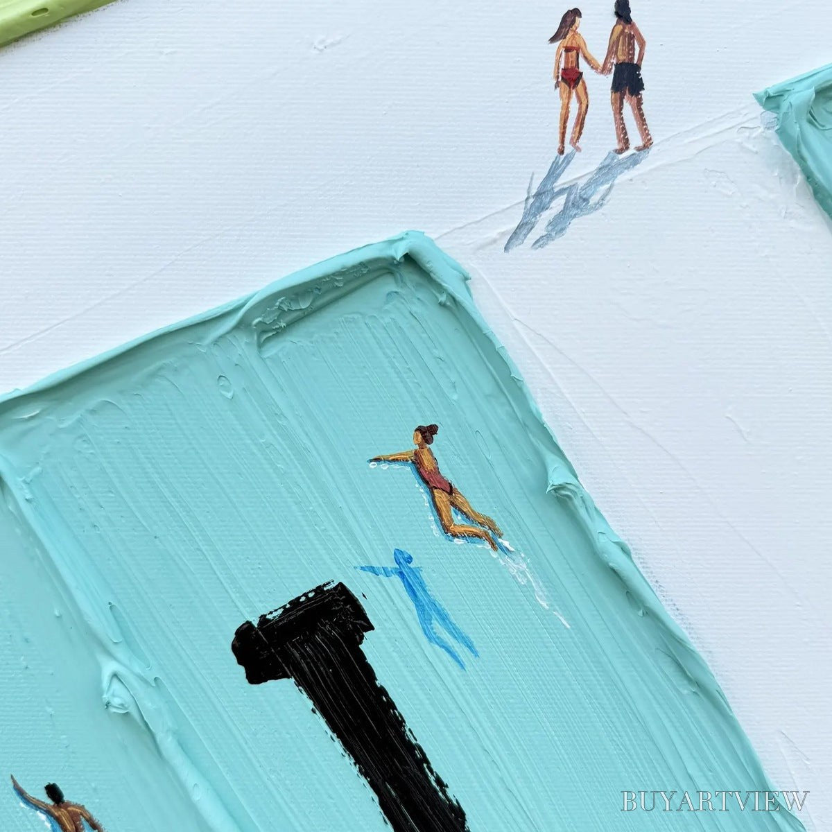 BUYARTVIEW Aqua Promenade – Minimalist Poolside Cityscape Oil Painting - image 6