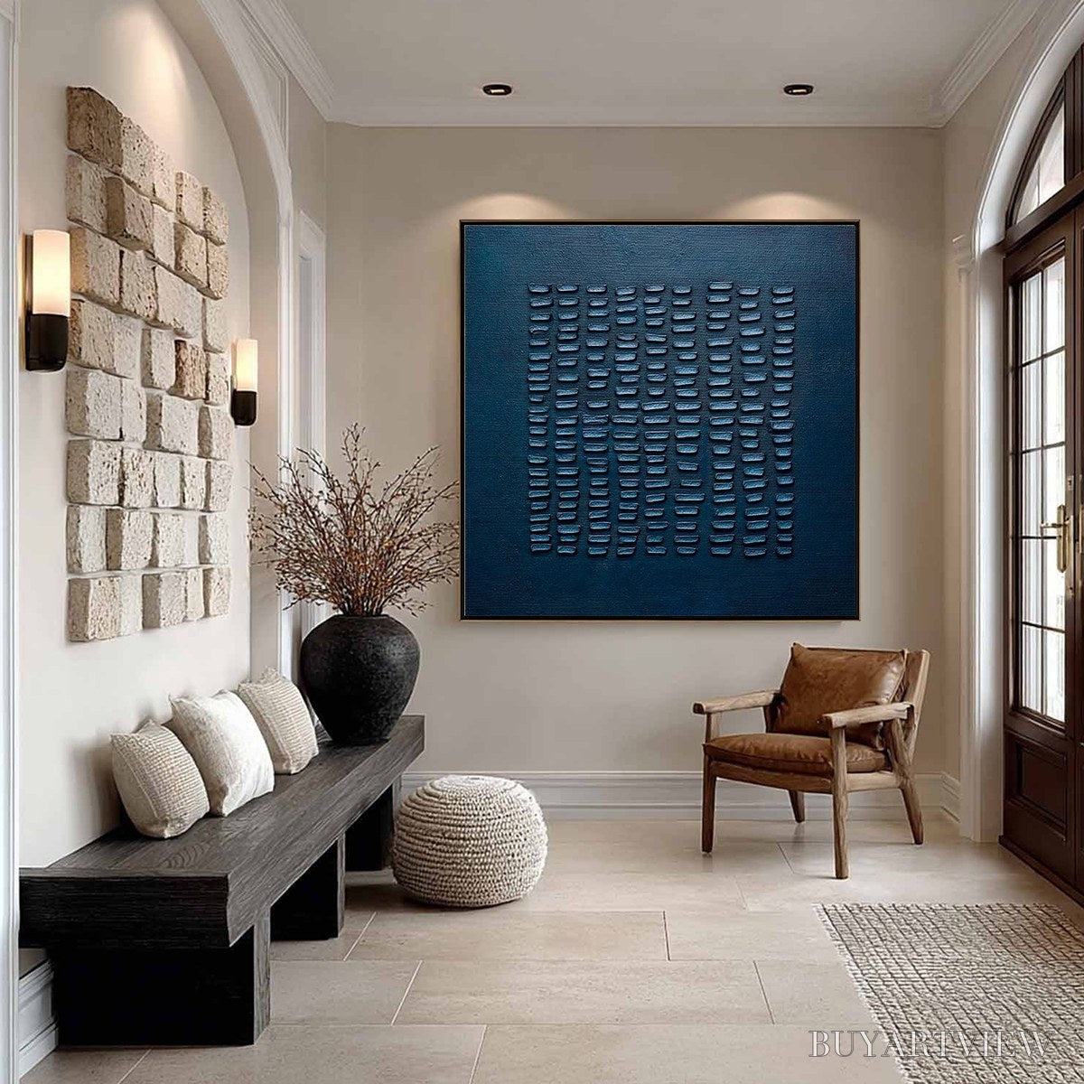 BUYARTVIEW Midnight Code – Textured Minimalist Geometric Abstract Oil Painting - image 3