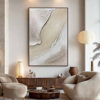 BUYARTVIEW Ready to Ship | Serene Pathways – Minimalist Beige Impasto Oil - image 1