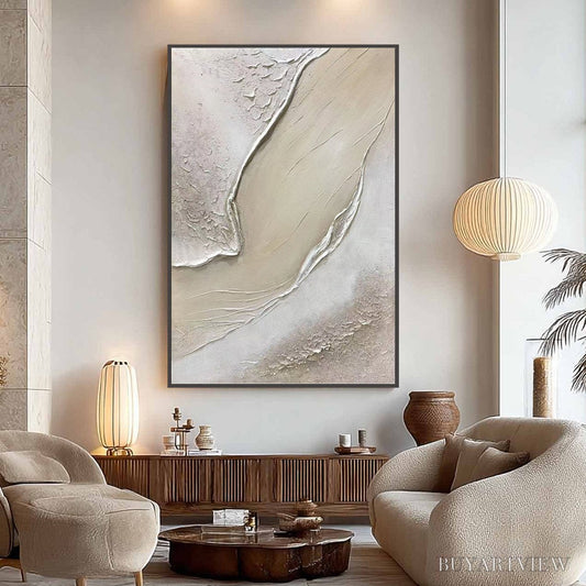 BUYARTVIEW Ready to Ship | Serene Pathways – Minimalist Beige Impasto Oil - image 1