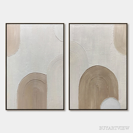 BUYARTVIEW Ready to Ship | Beige Arches Diptych – Vertical Textured Abstract Set - image 1
