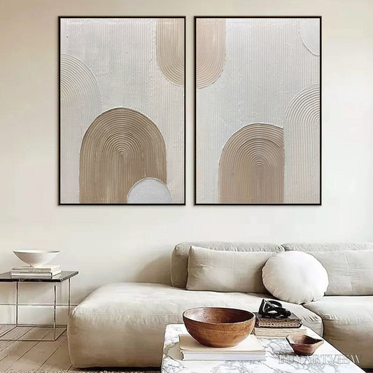 BUYARTVIEW Ready to Ship | Beige Arches Diptych – Vertical Textured Abstract Set - image 2