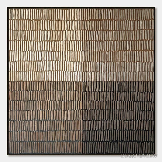 BUYARTVIEW Earthen Rhythm – Minimalist Textured Beige Grid Painting - image 1