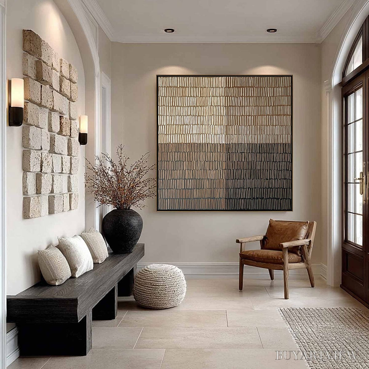 BUYARTVIEW Earthen Rhythm – Minimalist Textured Beige Grid Painting - image 3