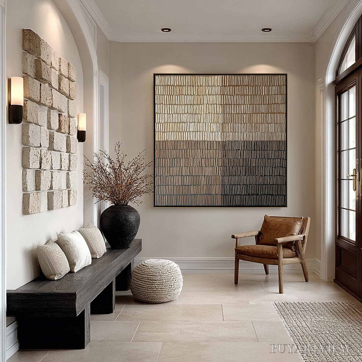 BUYARTVIEW Earthen Rhythm – Minimalist Textured Beige Grid Painting - image 4