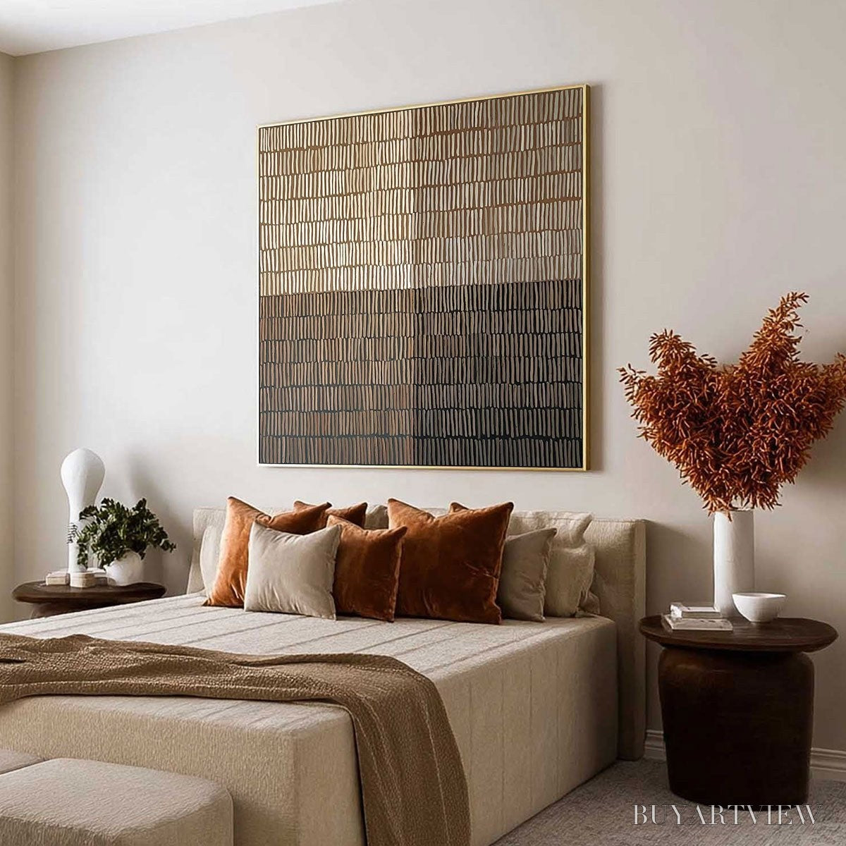 BUYARTVIEW Earthen Rhythm – Minimalist Textured Beige Grid Painting - image 5