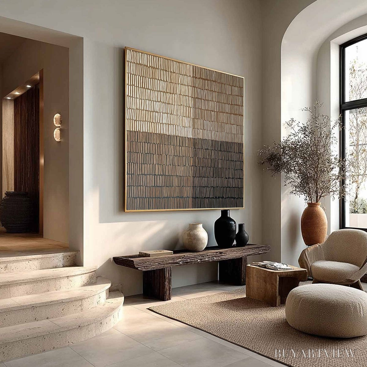 BUYARTVIEW Earthen Rhythm – Minimalist Textured Beige Grid Painting - image 6