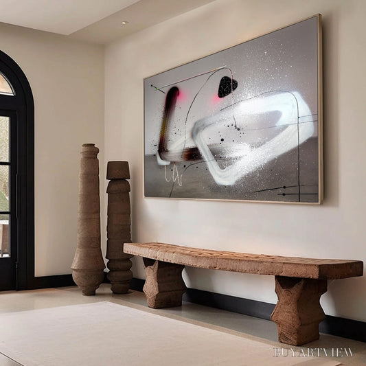BUYARTVIEW Cosmic Drift – Abstract Minimalist Oil Painting on Grey - image 2