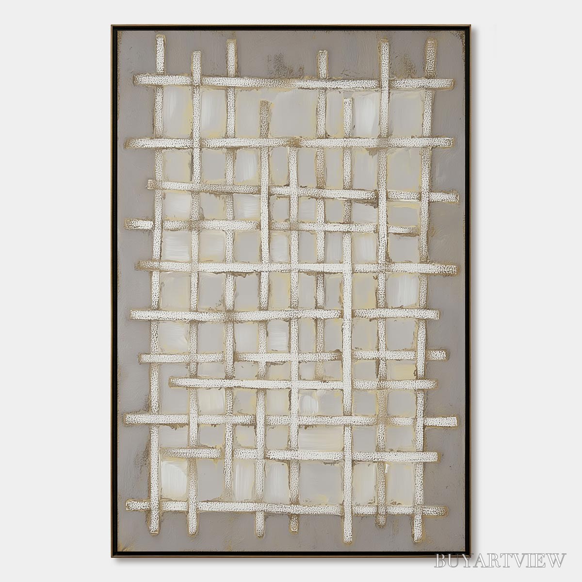 BUYARTVIEW Woven Tranquility Minimalist Textured Beige Abstract Oil Painting - image 1