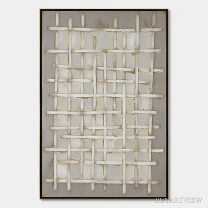 BUYARTVIEW Woven Tranquility Minimalist Textured Beige Abstract Oil Painting - image 1