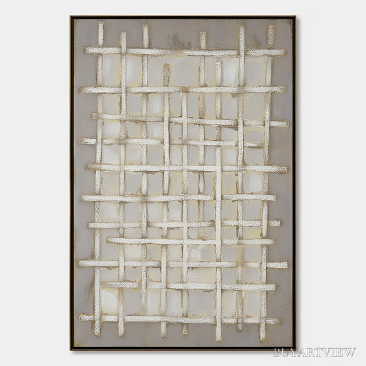 BUYARTVIEW Woven Tranquility Minimalist Textured Beige Abstract Oil Painting - image 1
