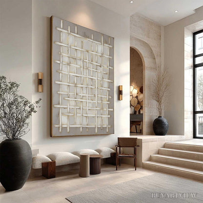 BUYARTVIEW Woven Tranquility Minimalist Textured Beige Abstract Oil Painting - image 3