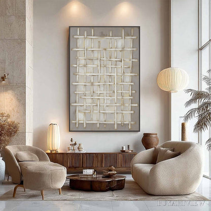 BUYARTVIEW Woven Tranquility Minimalist Textured Beige Abstract Oil Painting - image 4