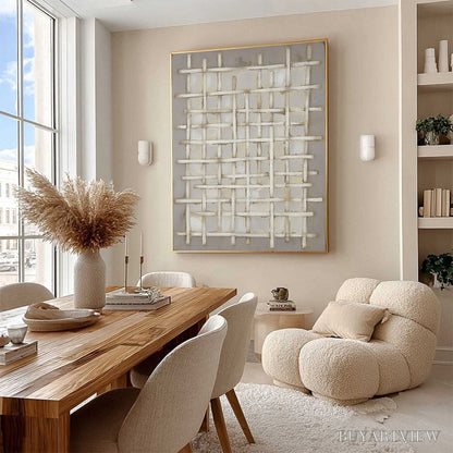 BUYARTVIEW Woven Tranquility Minimalist Textured Beige Abstract Oil Painting - image 5