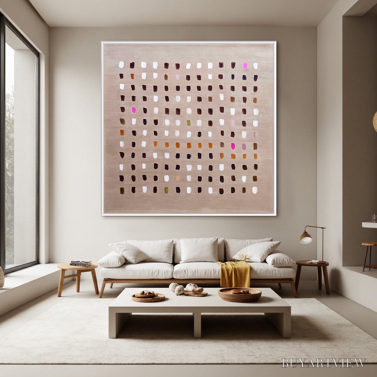 BUYARTVIEW Earthen Echoes Minimalist Abstract Grid Oil Painting - image 2