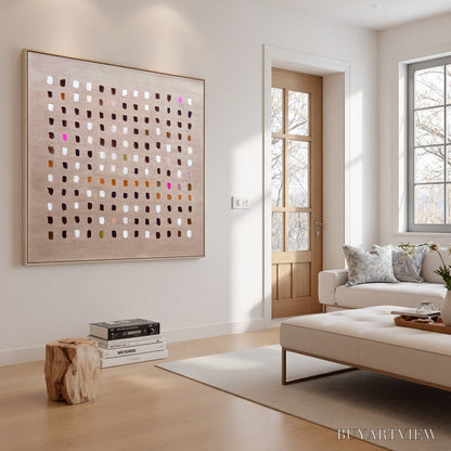 BUYARTVIEW Earthen Echoes Minimalist Abstract Grid Oil Painting - image 3