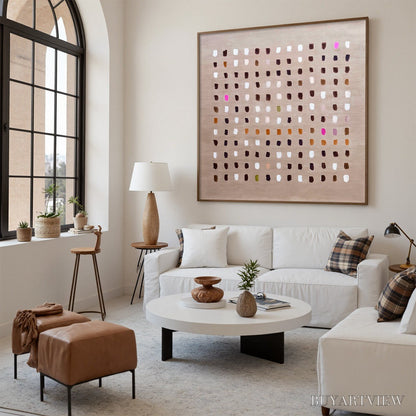 BUYARTVIEW Earthen Echoes Minimalist Abstract Grid Oil Painting - image 5
