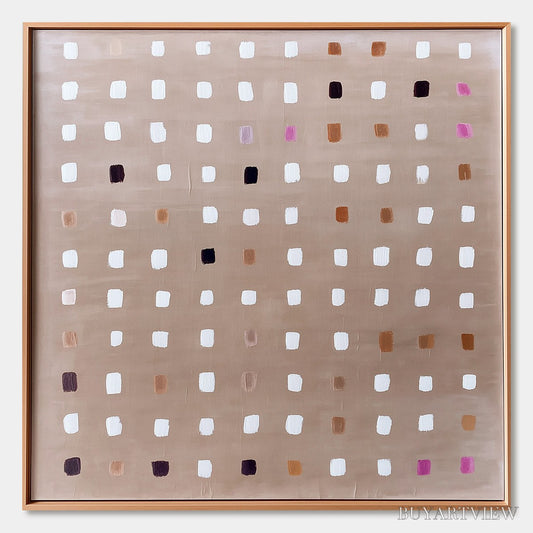 BUYARTVIEW Neutral Harmony – Minimalist Abstract Grid Oil Painting - image 1