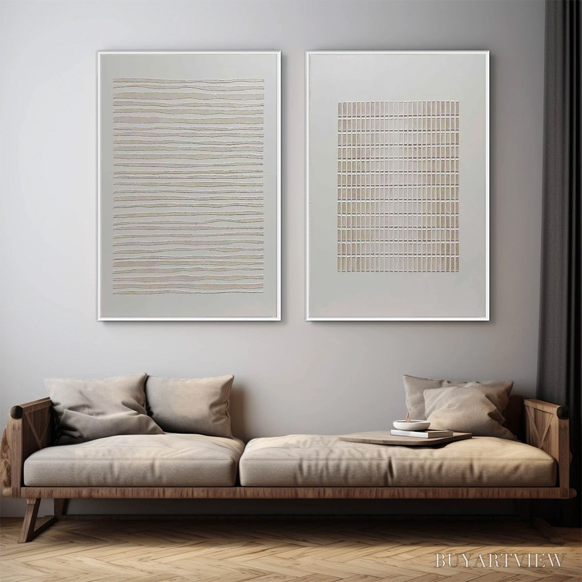 BUYARTVIEW Serene Rhythms – Textured Minimalist Abstract Diptych - image 4