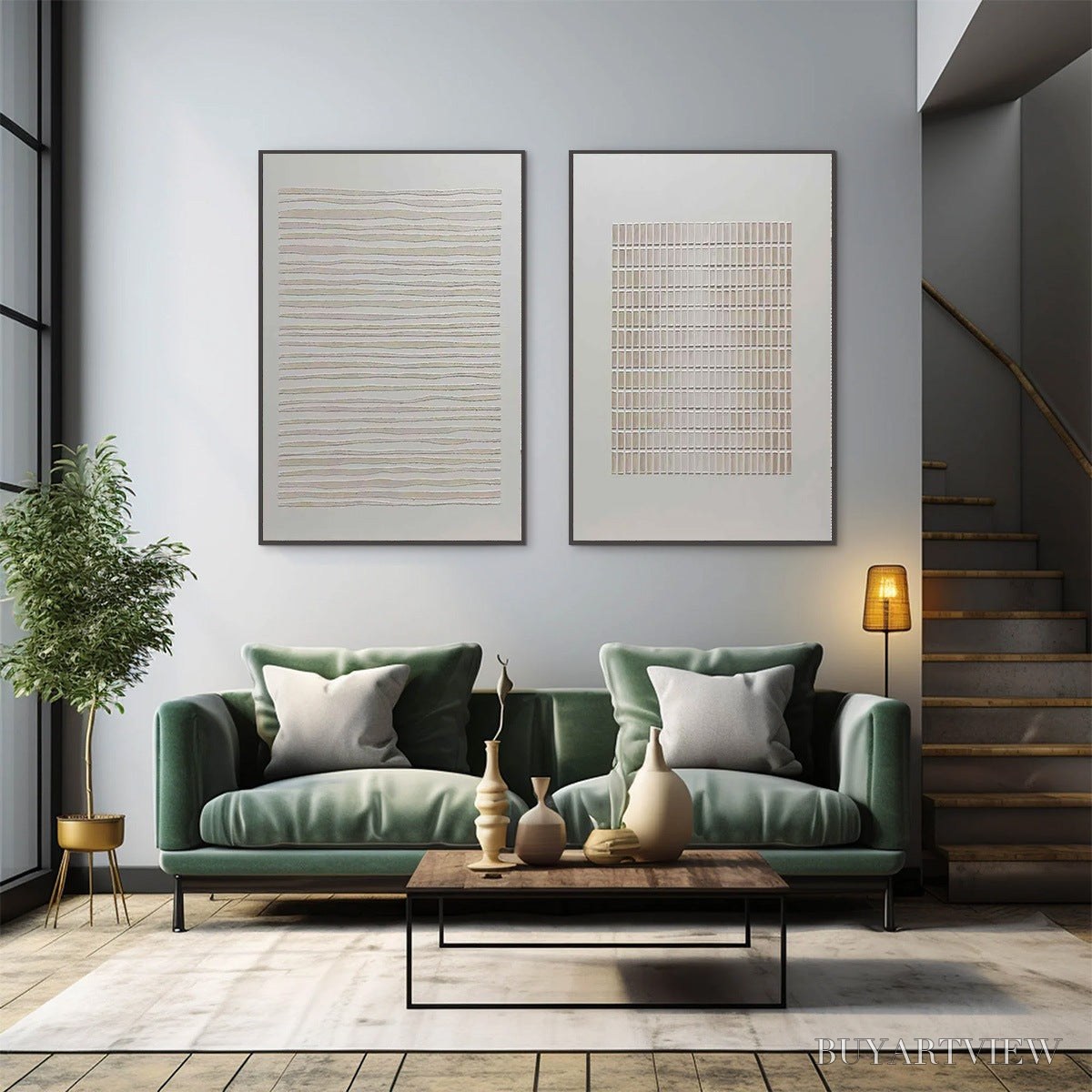 BUYARTVIEW Serene Rhythms – Textured Minimalist Abstract Diptych - image 6